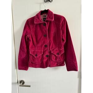 Vintage Gap Stretch Jacket Pink Collared Corduroy Front Button Long Sleeves Sz 4